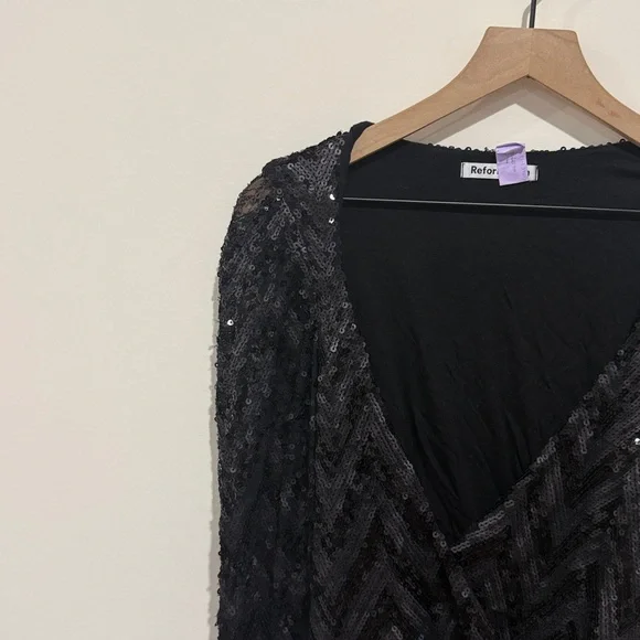 Reformation Shimmering Black Chevron Mini Dress - Picture 3 of 4